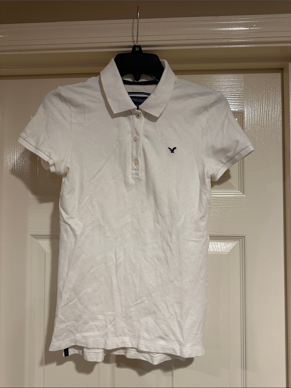 American Eagle Outfitters White Polo Shirt with Navy Logo